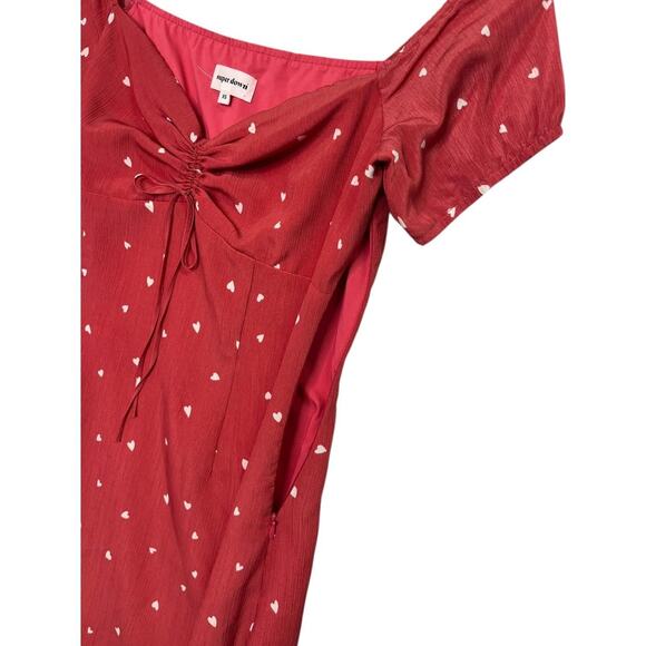 Super Down Revolve Dress Womens XS Red Heart Ruched Tie Mini Valentines Day Sexy - Picture 10 of 14